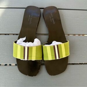 Kate Spade Mona Green Striped Silk Slip On Flat Sandal Womens Sz. 5.5